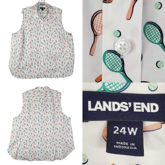 Lands' End Tops - Lands End Button Down Shirt Sleeveless Tennis White Women’s Size 24W